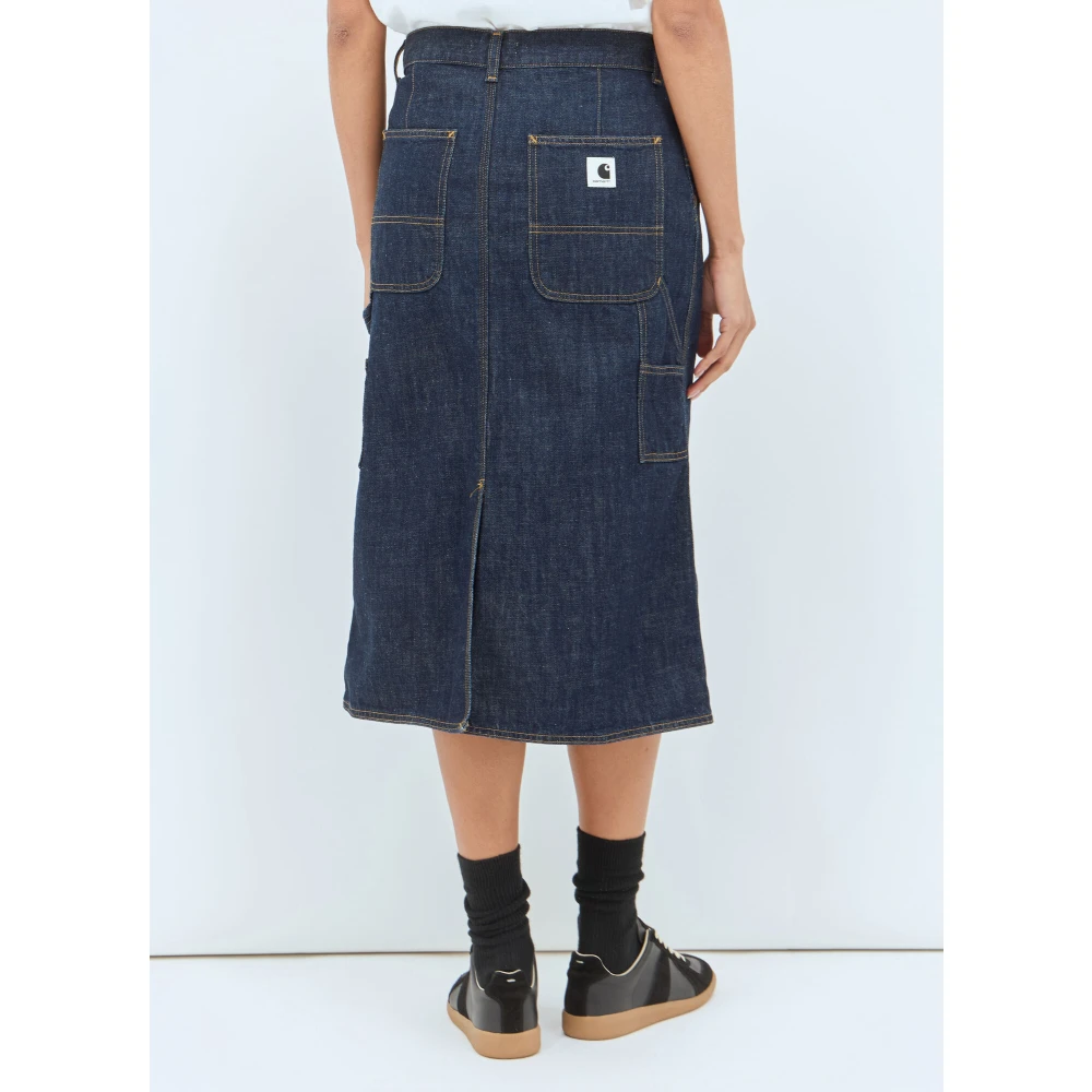Carhartt WIP Denim Midi Rok met Contraststiksels Blue Dames