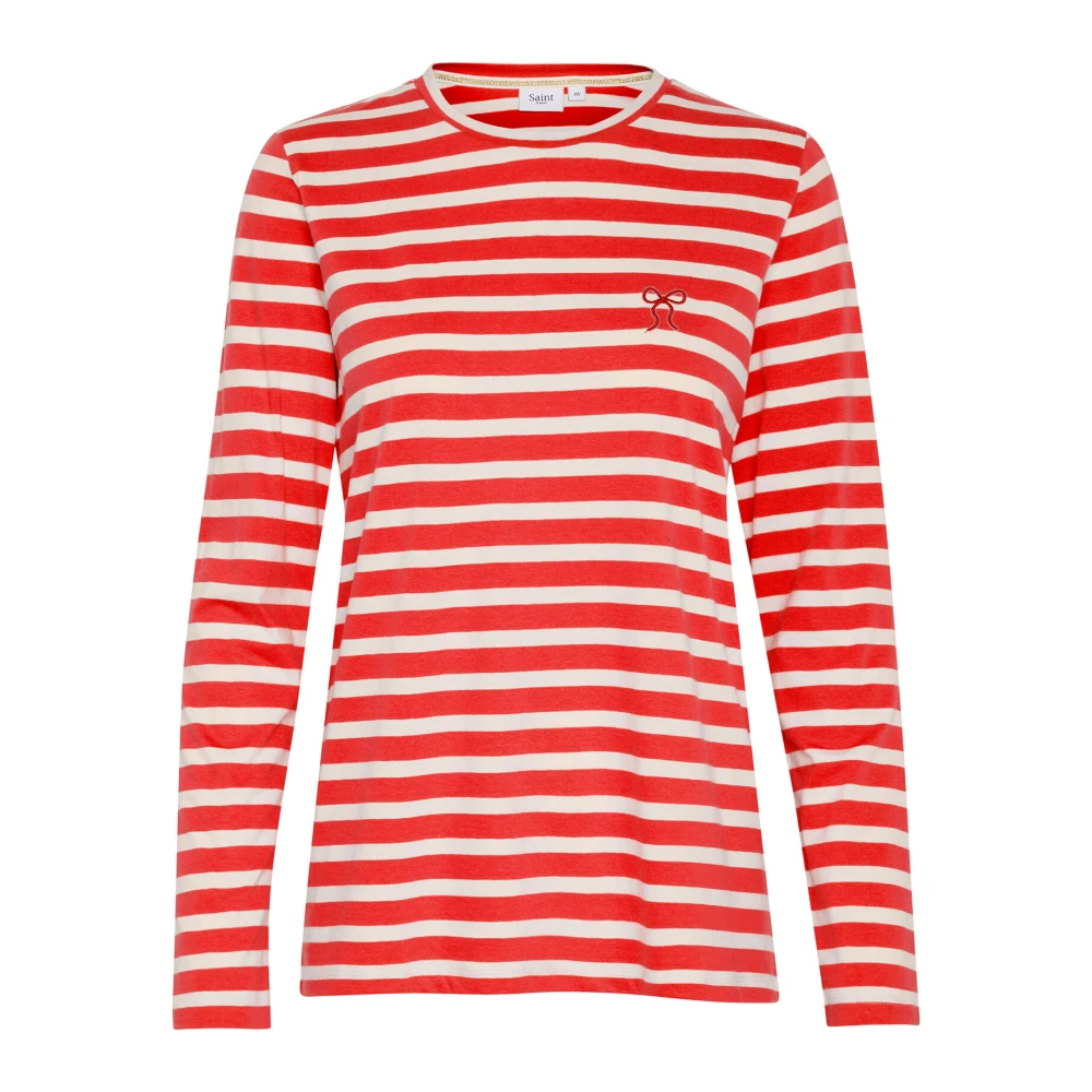 Saint Tropez Geborduurde Longsleeve Tee Flame Scarlet Red Dames