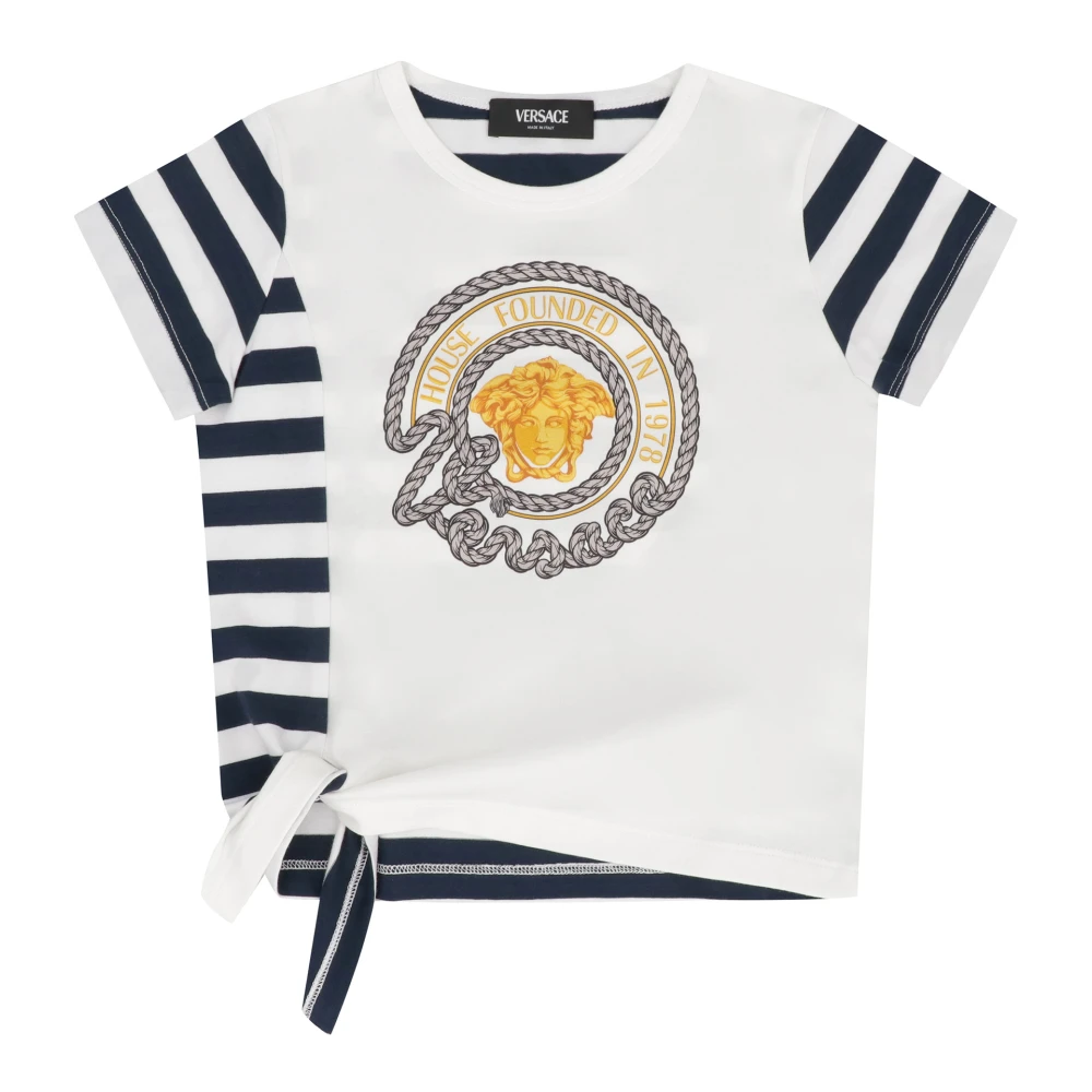 Versace Logo Print Randig Bomull T-shirt White, Flicka