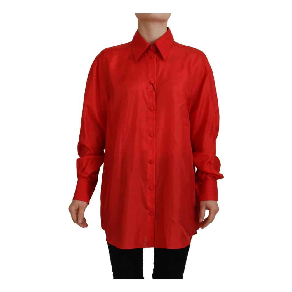 Dolce & Gabbana Women's Red Silk Colla Polo Top, Logo Details