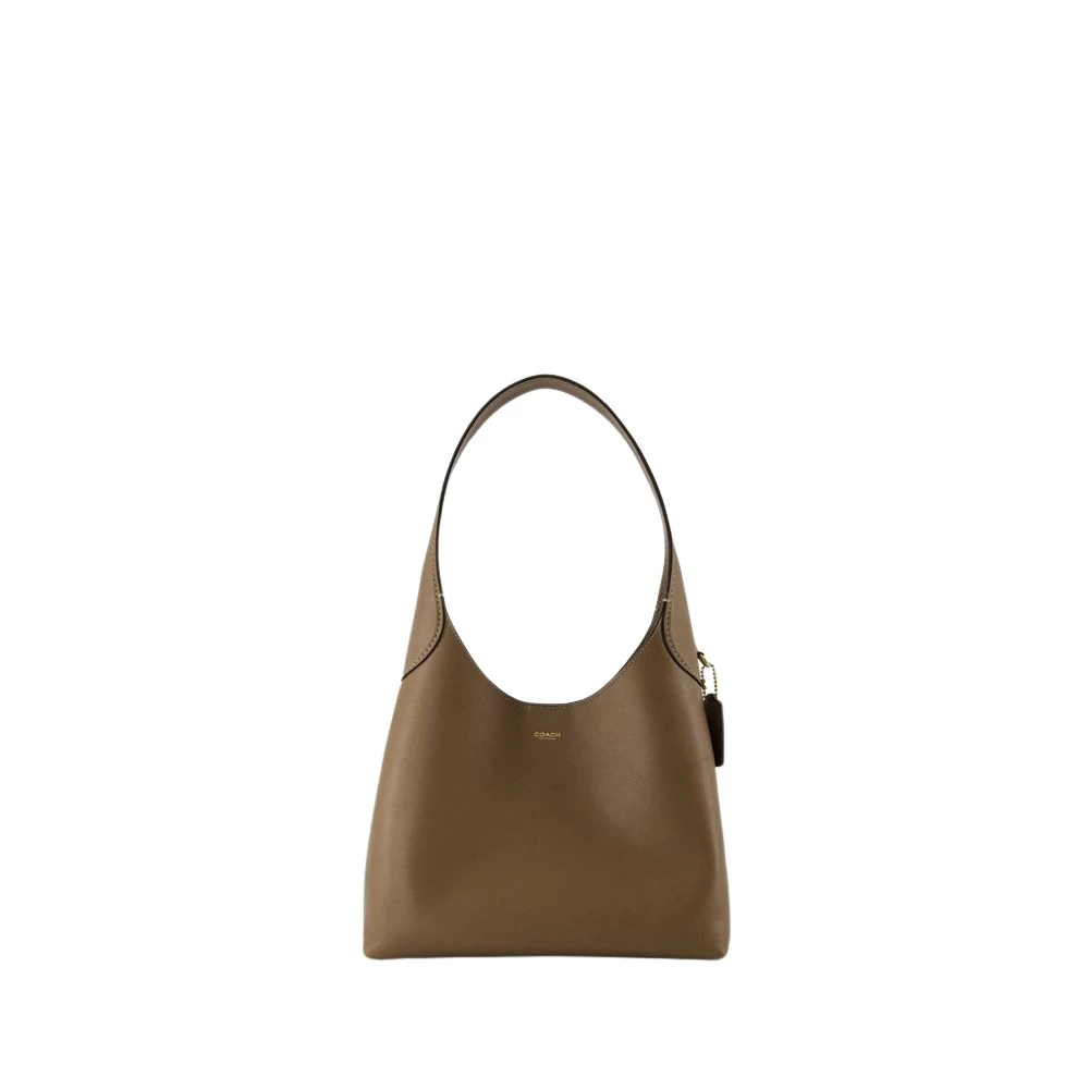 Coach Beige Grå Läder Axelväska Med Magnetisk Stängning