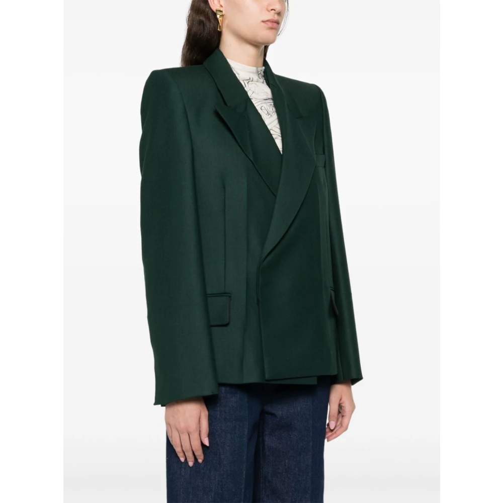 Victoria Beckham Groene Double-Breasted Jas met Peak Revers Green Dames