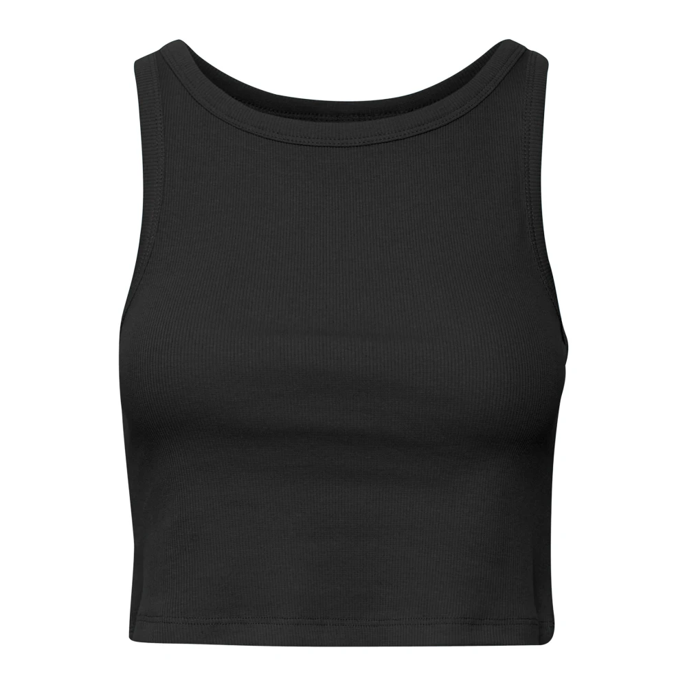 Gestuz Zwarte Crop Top met Boothals en Geribbelde Kwaliteit Black Dames