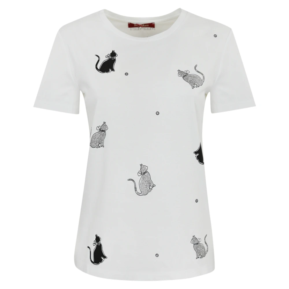 Max Mara Studio Glitter Print Katoenen T-shirt White Dames
