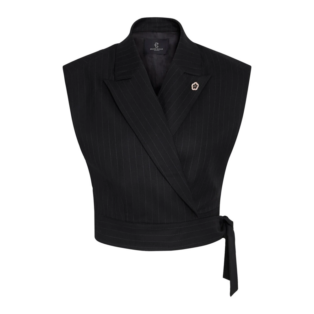 Bruuns Bazaar Elegant Pinstripe Waistcoat Blazer Black Dames