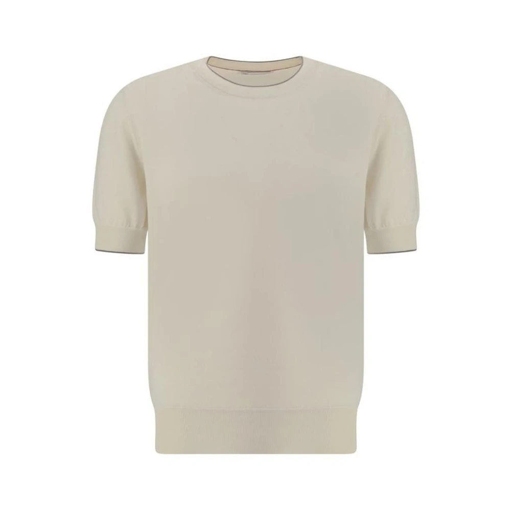 BRUNELLO CUCINELLI Contrasterende Geribbelde Crew Neck T-Shirt White Heren