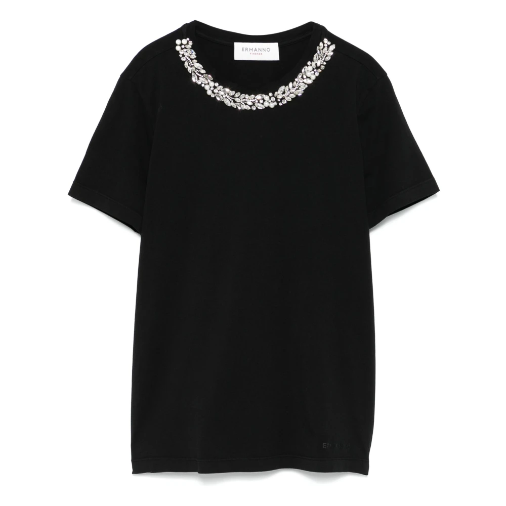 Ermanno Scervino Zwarte T-shirt met korte mouwen en applicaties Black Dames