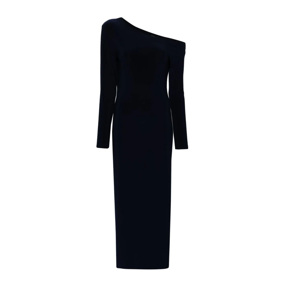 Norma Kamali Navy Blue One-Shoulder Maxi Jurk Blue Dames