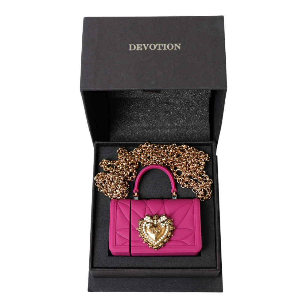 Dolce & Gabbana Chique Gewatteerde Siliconen Airpods Hoesje Roze & Goud Pink Dames