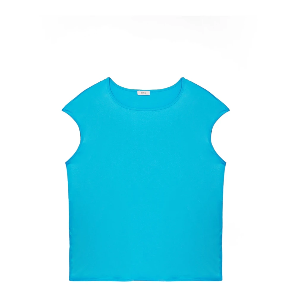 Oltre Kimono Sleeve T-Shirt in Satijn en Viscose Jersey Blue Dames