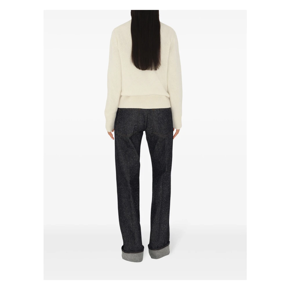 Burberry Witte Gebreide Crewneck Sweater met Equestrian Knight Design White Dames