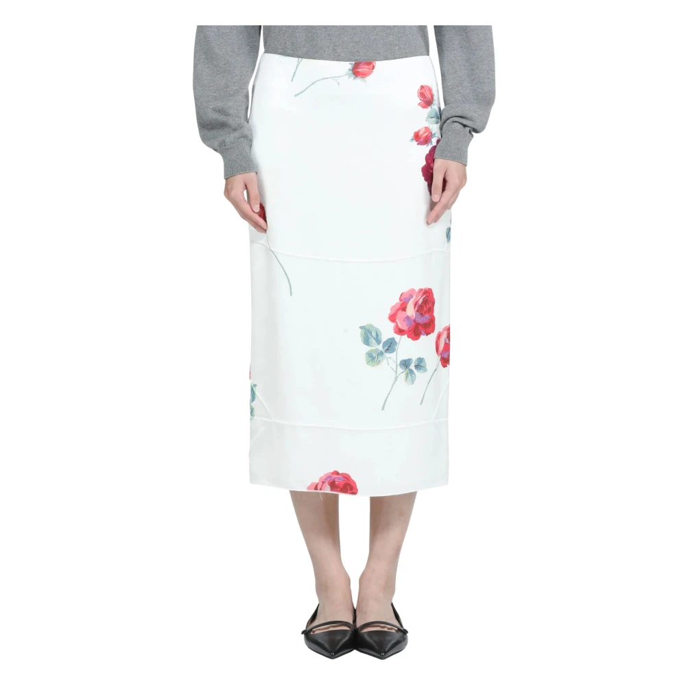 N21 White Midi Skirts, Female, Xl, Floral-Print Midi Skirt