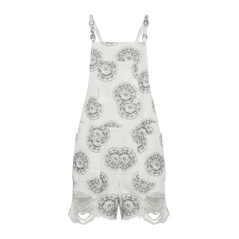 One Teaspoon Witte Denim Jurk met Schoudervullingen White Dames