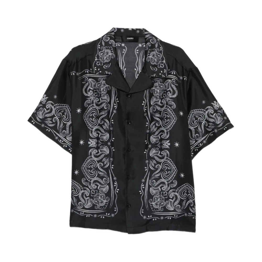 Amiri Black Short Sleeve Shirts, Male, M, Shirt With Cuban Collar And All-Over Bandana Print In Silk