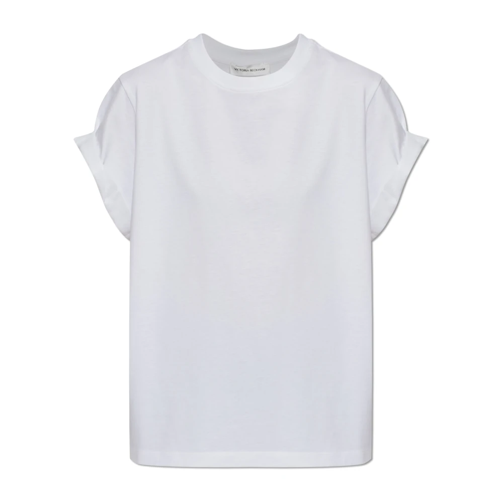 Victoria Beckham Women's White T-Shirts, Xs, T-Shirt With Rolled-Up Sleeves