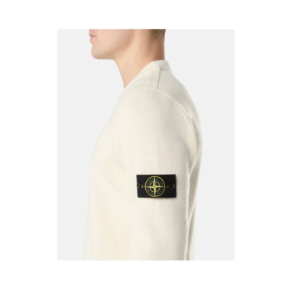 Stone Island Witte Lamswol Crewneck Gebreid Beige Heren