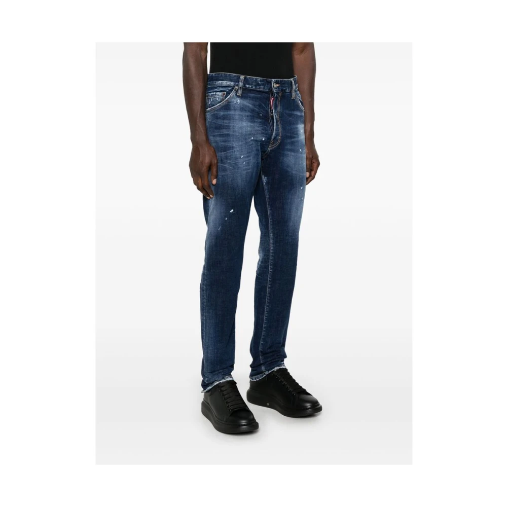 Dsquared2 Navy Blauwe Klassieke Verfspat Jeans Blue Heren