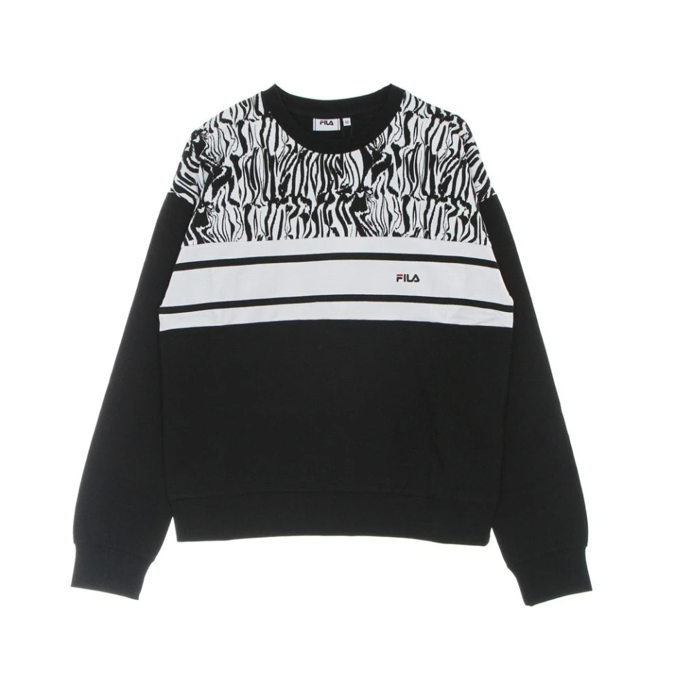 Fila Women's Black Sweatshirts, Xs, Abstract Zebra Lightweight Crewneck Sweatshirt