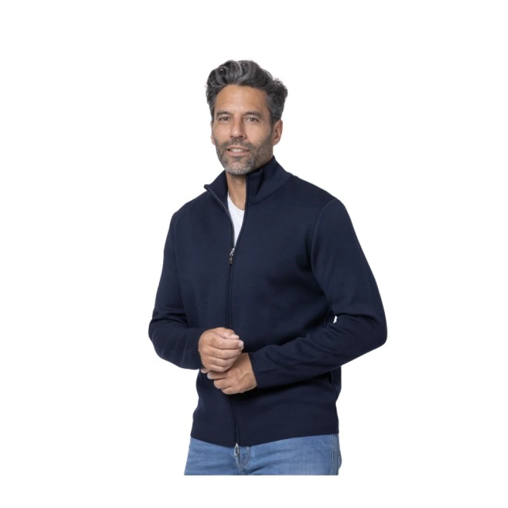 Gran Sasso Mannelijk Blauw Navy E Rits Ribboord Vest