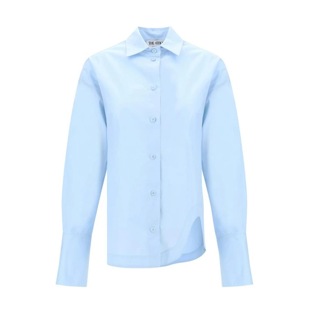 The Attico Geborduurd Logo Katoenen Bell Sleeve Shirt Blue Dames
