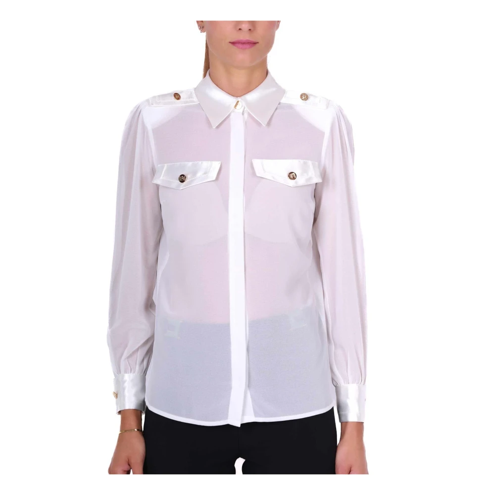 Elisabetta Franchi Georgette Shirt met Witte Biezen White Dames