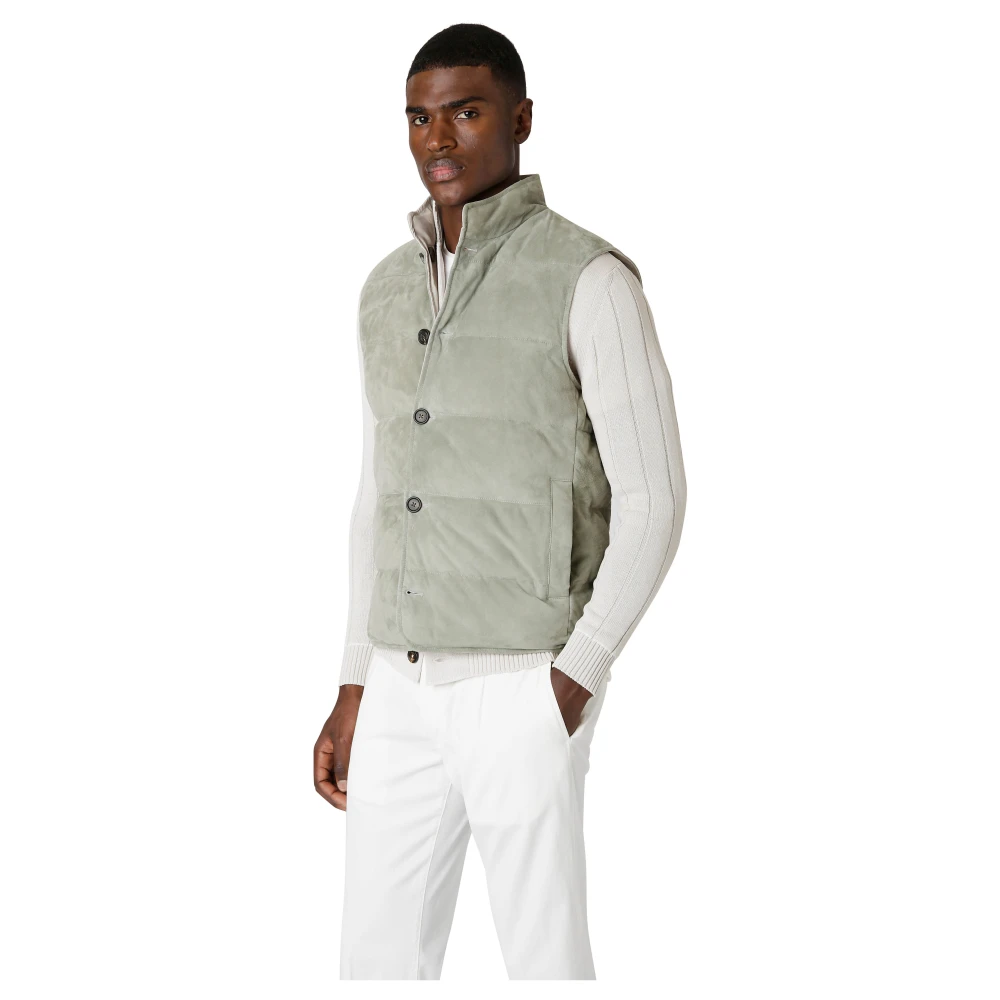 Eleventy Omkeerbare Suede en Katoenen Gilet Green Heren