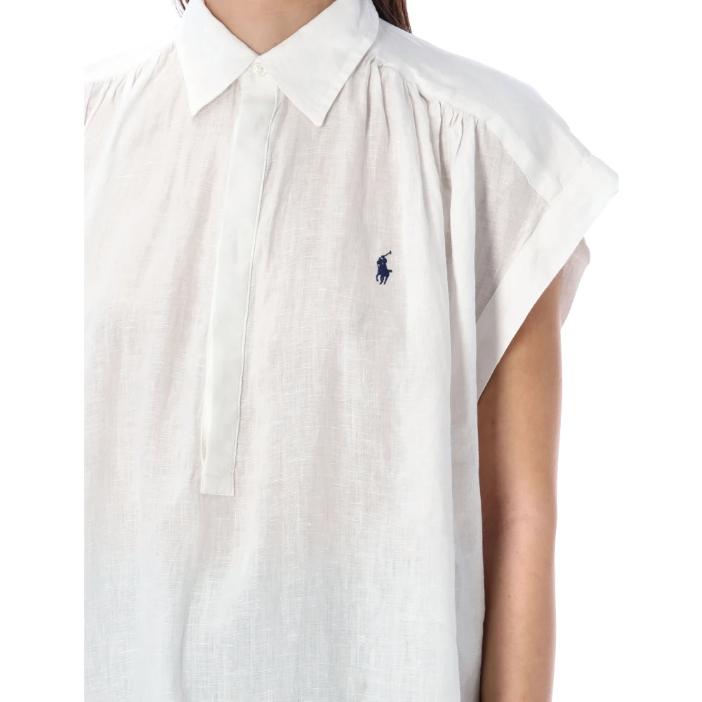 Ralph Lauren Linnen Popover Blouse White Dames