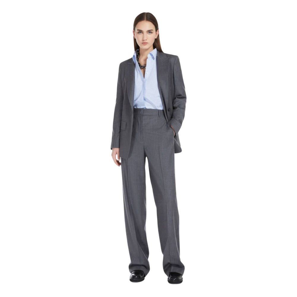 Max Mara Studio Grijze Wollen Flanellen Blazer Gray Dames