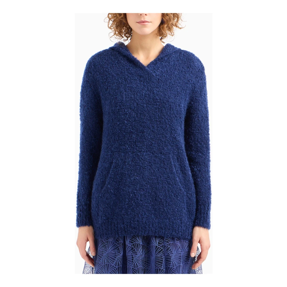 Emporio Armani Blauwe Bouclé Hoodie Blue Dames