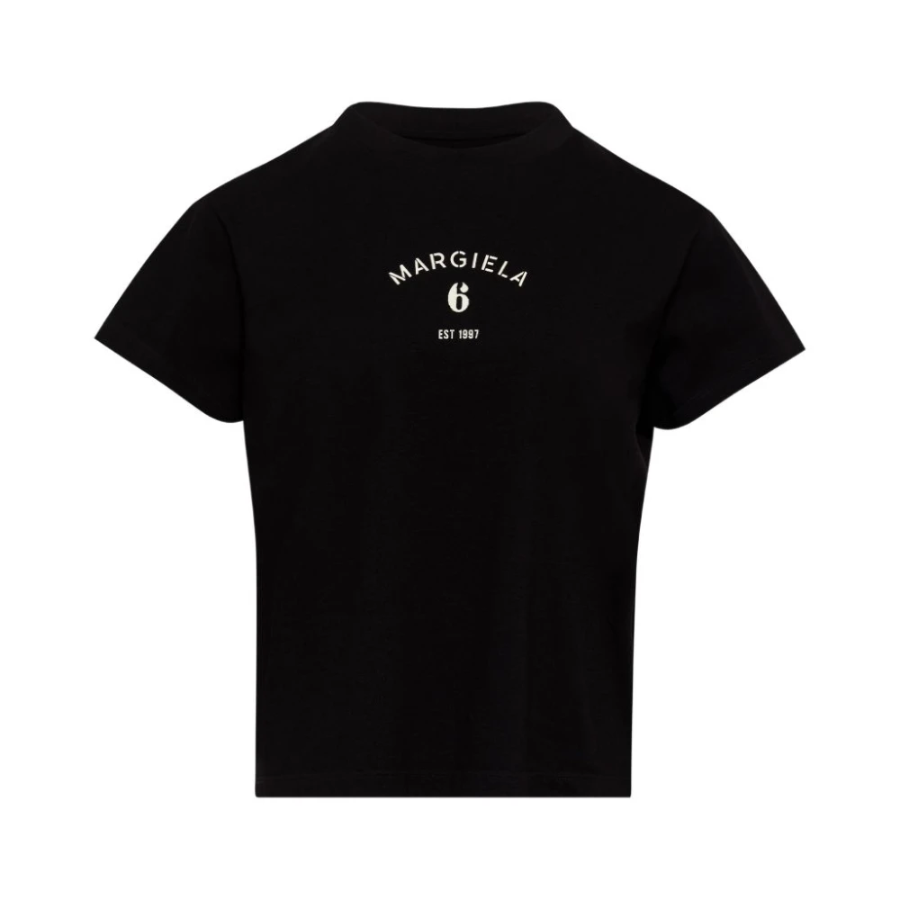 Mm6 Maison Margiela - Camiseta De Cuello Redondo Estampada - Tops - Mujer - Negro - L