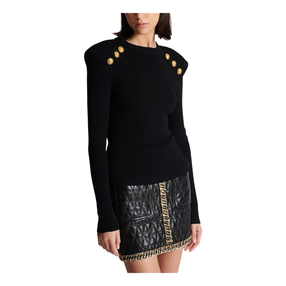 Balmain Gebreide trui met knoopdetails Black Dames