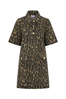 Animal-print Denim Skjortklänning