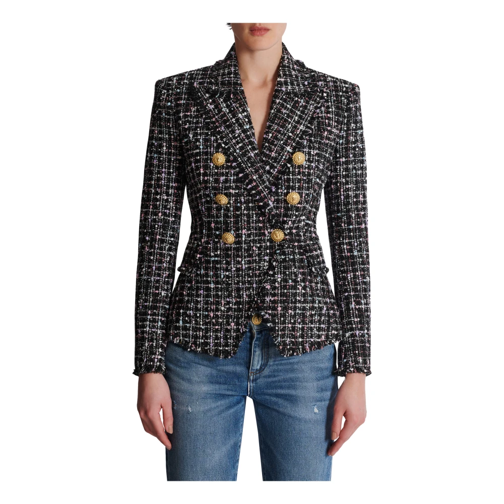 Balmain 6-knoops tweedjasje Black Dames