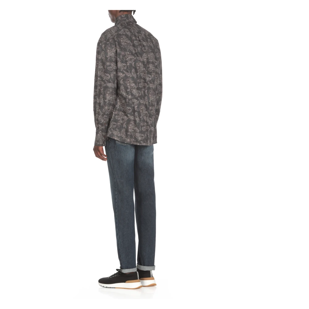 BRUNELLO CUCINELLI Blauw Paisley Katoenen Overhemd Blue Heren