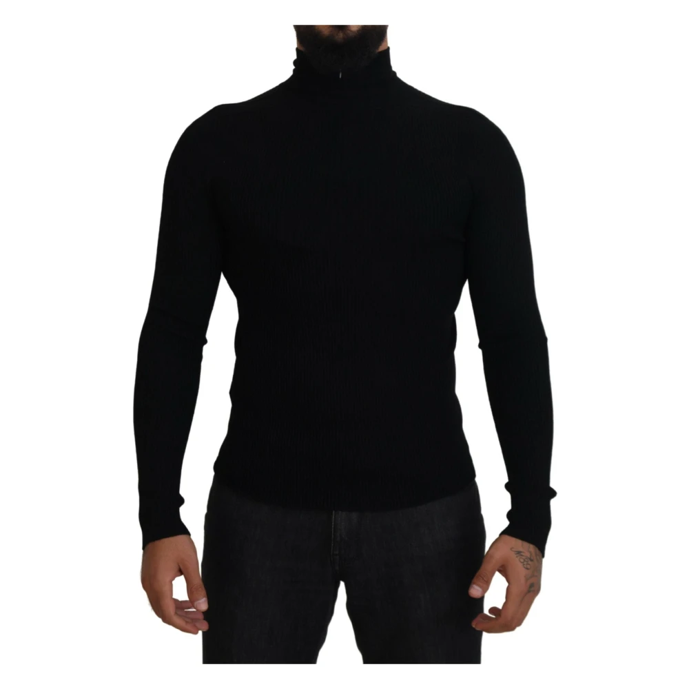 Dolce & Gabbana Zwarte Wollen Turtleneck Sweater Black Heren