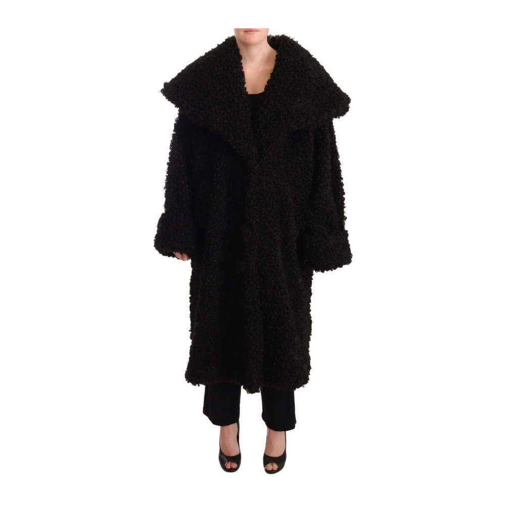 Dolce & Gabbana Women's Black Faux Fur & Shearling Jackets, 2XS, Elegant Fur Cape Trench Coat
