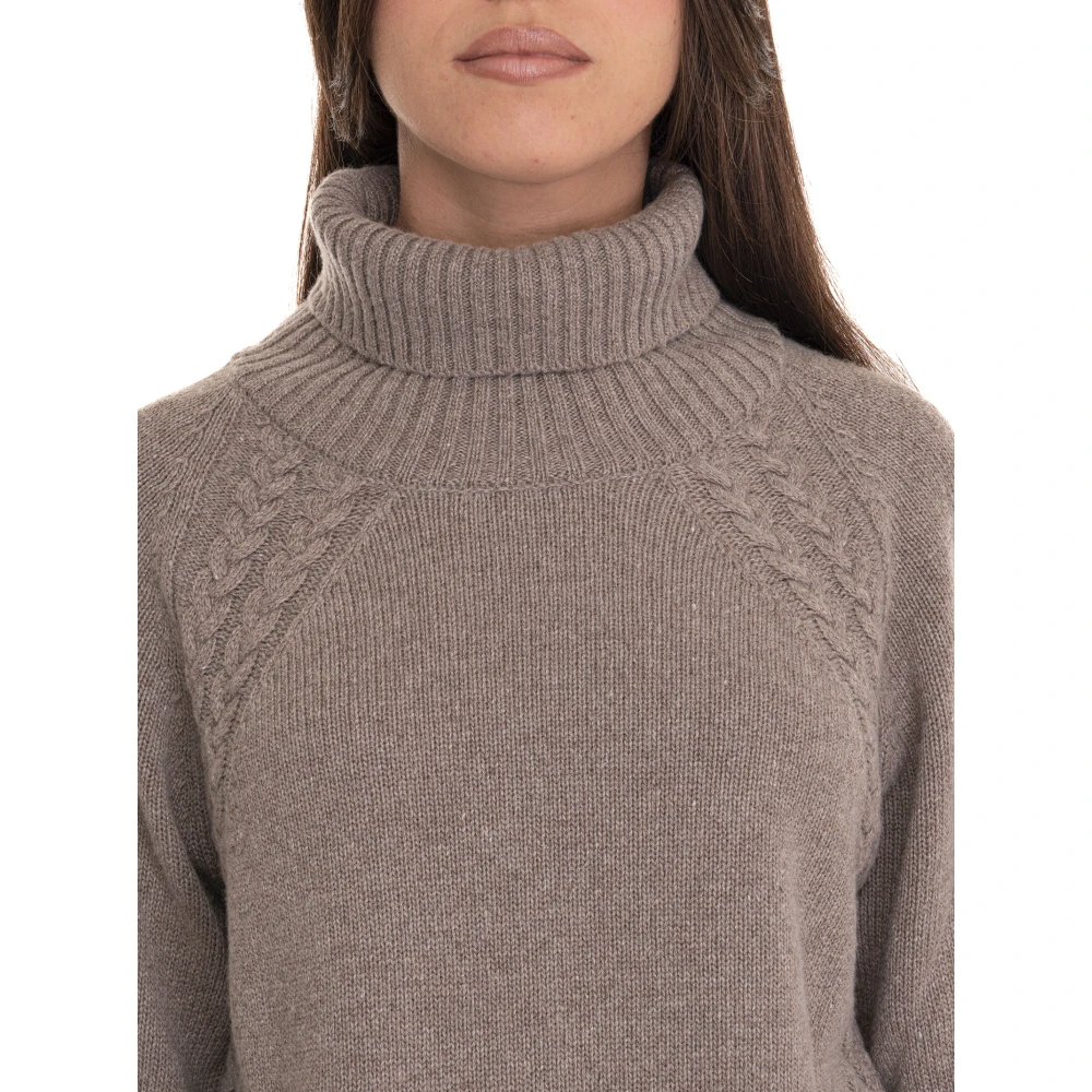 Roy Roger's Turtle Neck Pullover met kabelbreisel Beige Dames
