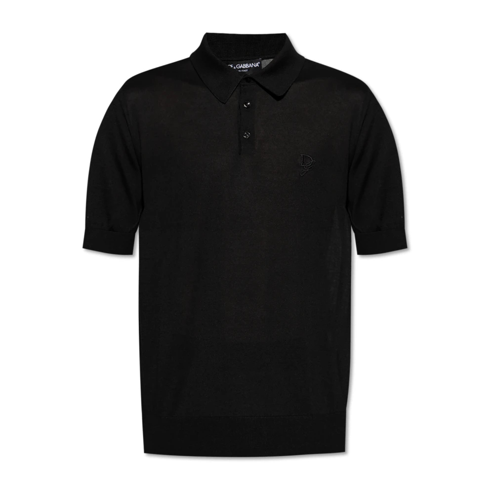 Dolce & Gabbana Black Polo Shirts, Male, M, Silk Polo With Embroidered Logo
