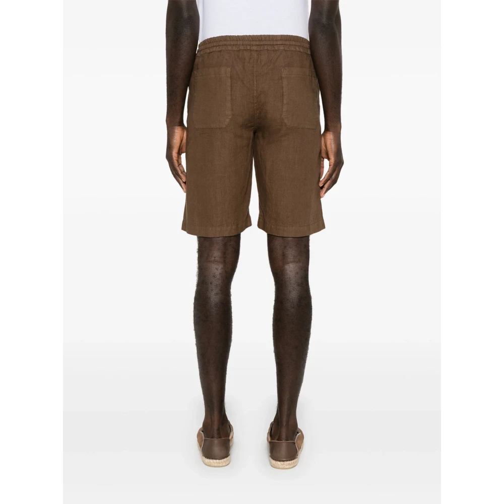 Fedeli Linnen shorts met trekkoord Brown Heren