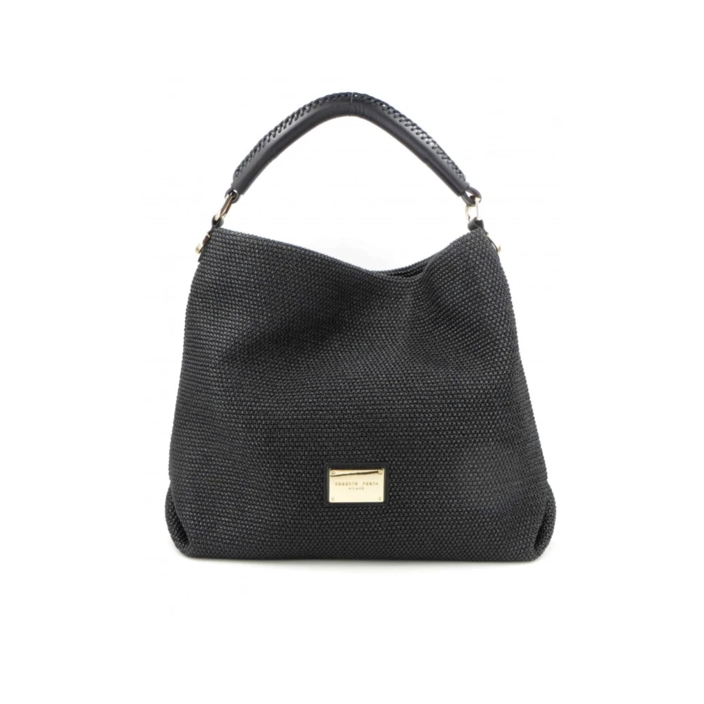 Roberto Festa Grote Raffia Schoudertas Black Dames