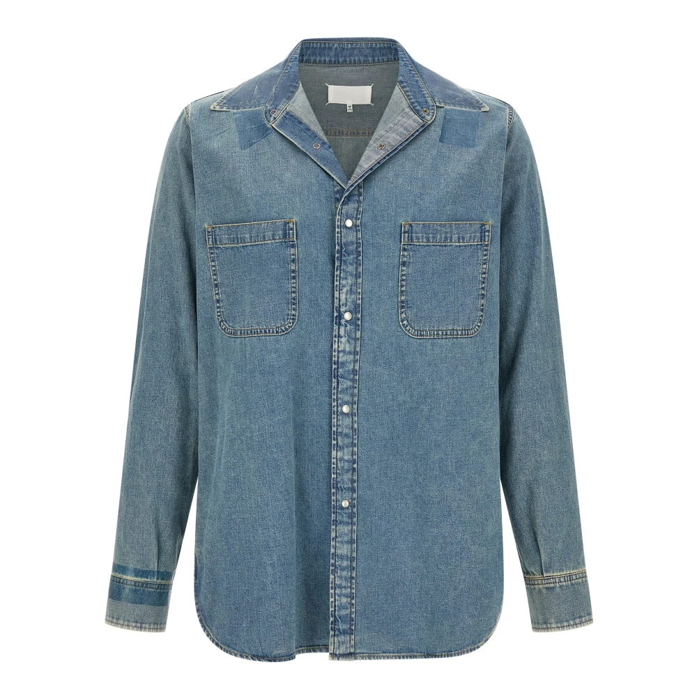 Maison Margiela Men's Blue Taped Cotton Shirt - Denim Shirts - M - Shirts