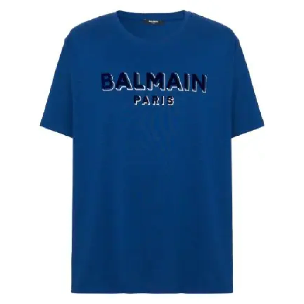 Balmain Navyblauw Organisch Katoenen T-Shirt Blue Heren