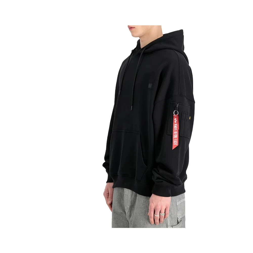 alpha industries Zwarte Essentials Hoody met Geribbelde Details Black Heren