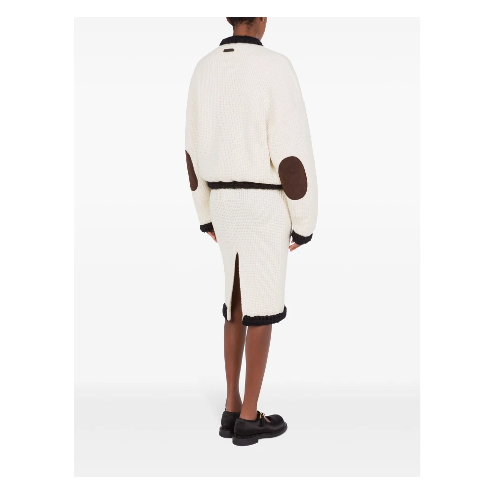 Moschino Wafel Gebreide Wollen Blazer White Dames