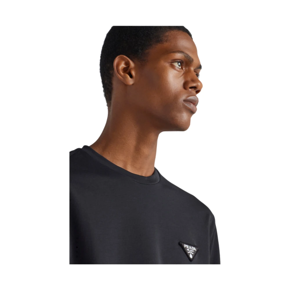 Prada Minimalistisch Zwart Katoenen T-Shirt met Wit Logo Black Heren
