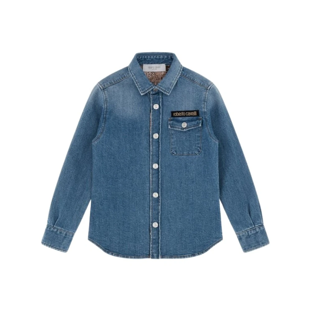 Roberto Cavalli Blue Kids Shirts, Male, 10 Y, Denim Shirt Made In Italy