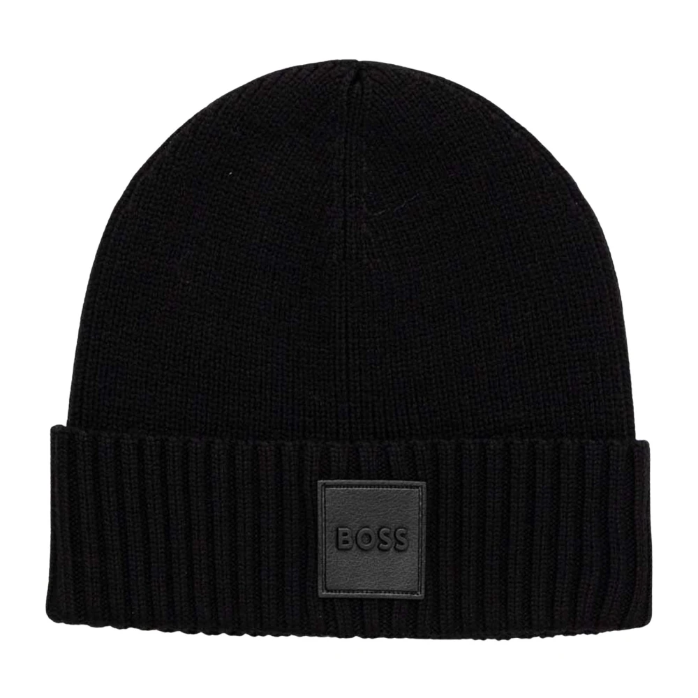 Hugo Boss Zwarte wollen beanie muts Black Heren
