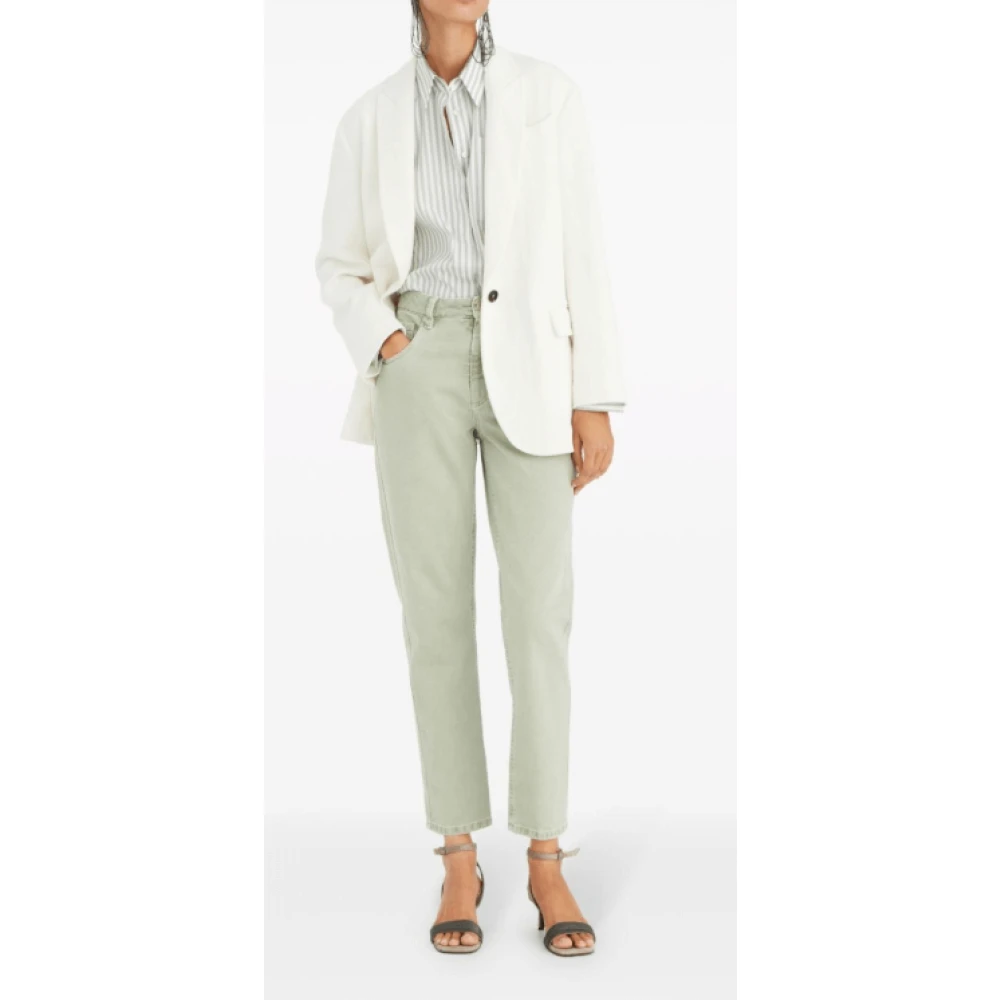 BRUNELLO CUCINELLI Lichtgroene Katoenen Tapered Jeans Green Dames