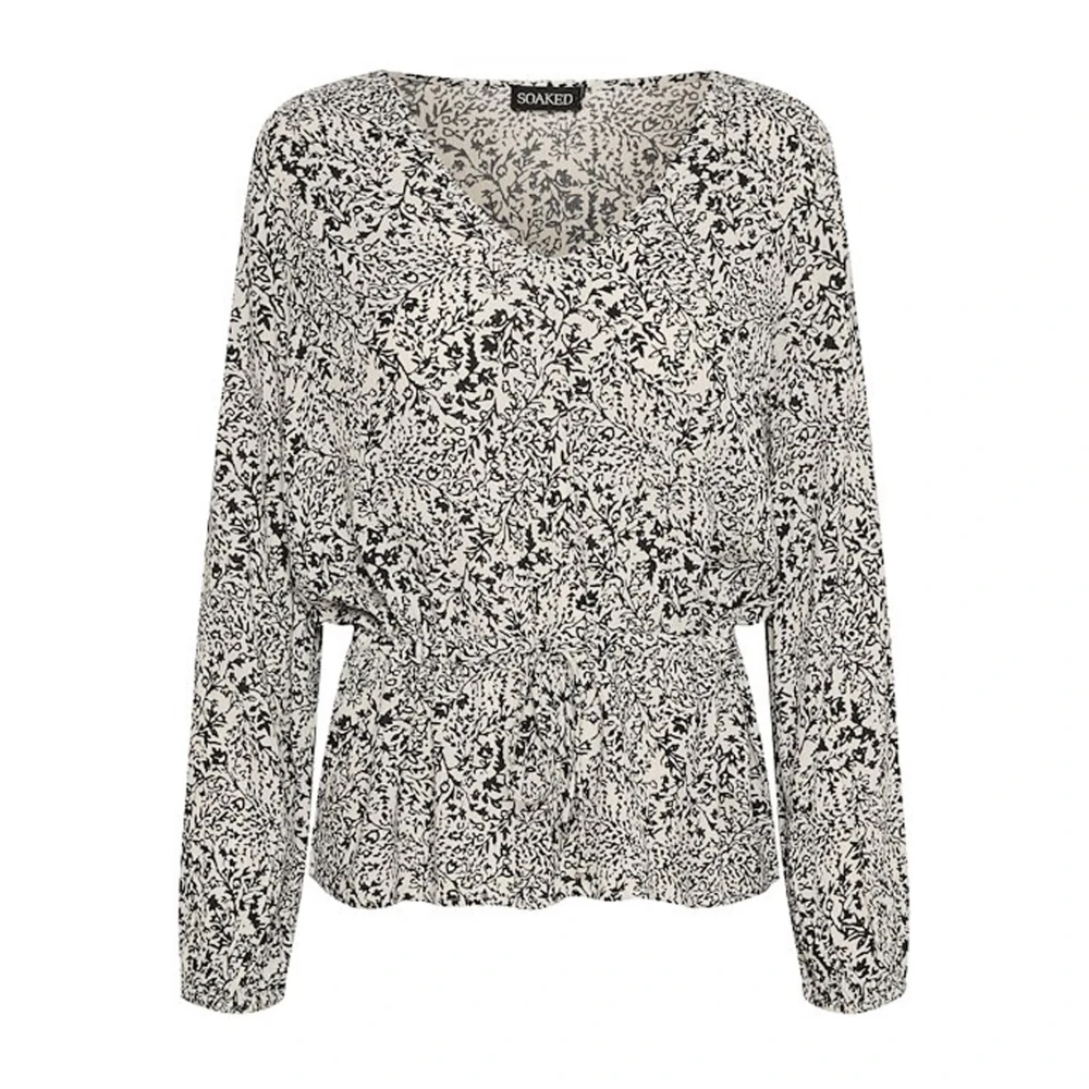 Soaked in Luxury Trekkoord Blouse Zwart Wit Ditsy Print Black Dames