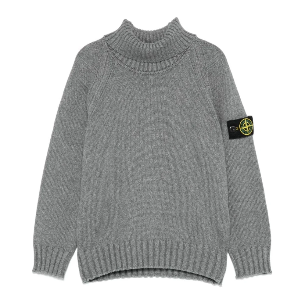 Stone Island Grå Stickad Hög Hals Tröja Gray, Flicka